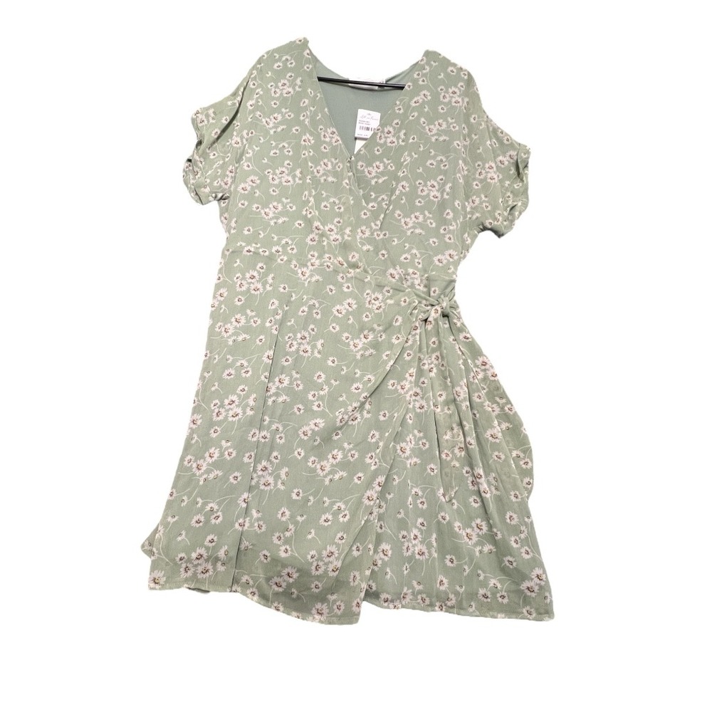 All in Favor Basil Daisy Green Floral Wrap Dress Women XXL Lined Preppy V-Neck
